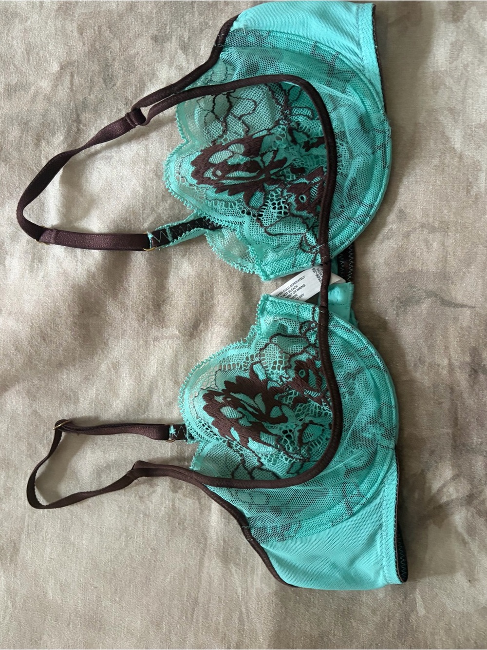 PINK Victoria's Secret Aqua and Chocolate Lace Demi Bra